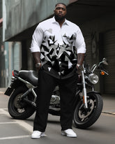 Men's Big & Tall Gradient Geometric Long-sleeved Lapel Shirt 2-piece Set